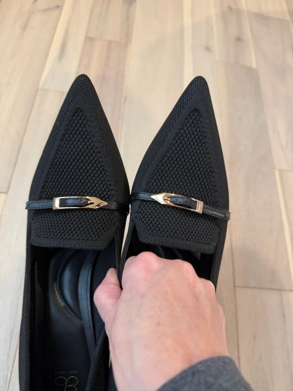 Women's Black Pointed-Toe Slip-On Heels with Metallic Accent - Picture 4 of 5